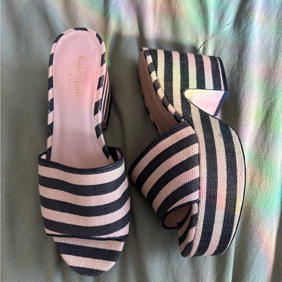 kate spade Shoes - Kate Spade Black and Cream Striped Platform Sandals